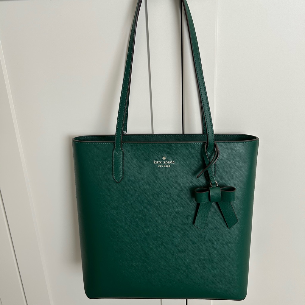 Kate Spade Forest Green Tote With Bow Accent